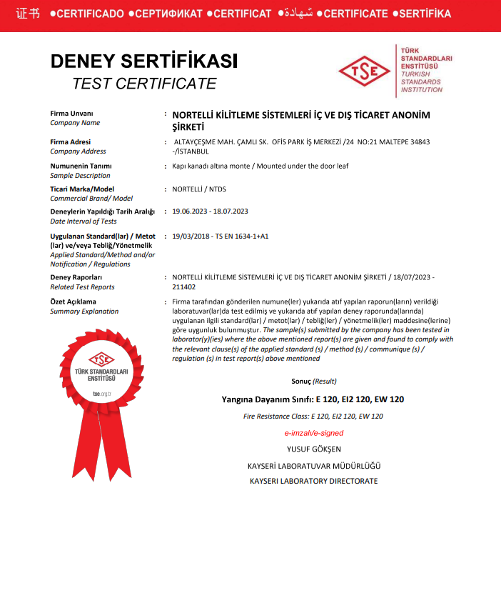 Yangın Dayanımlı 120 DK Kapı Altı Giyotin Sertifikalı
